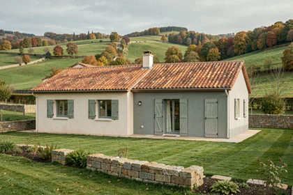 Maison individuelle construite en Corrèze entourée de collines verdoyantes typiques de la région