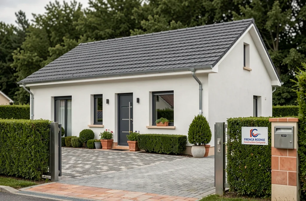 Maison individuelle moderne construite par Maisons JB en Corrèze avec façade blanche et toiture grise