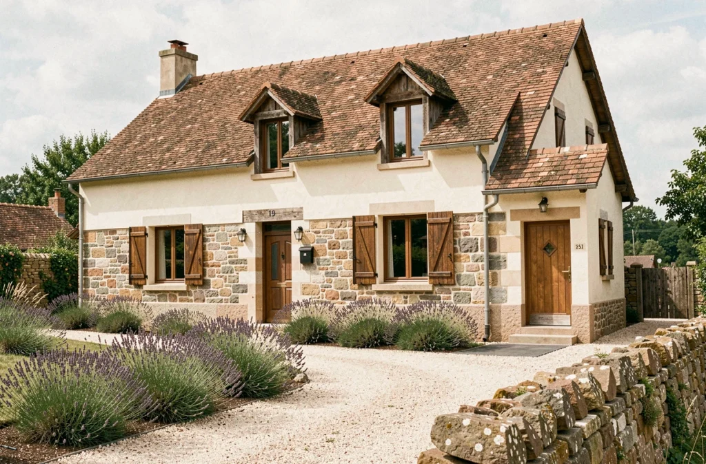 Maison traditionnelle en pierre et enduit construite par Les Maisons Marcel Millot en Corrèze
