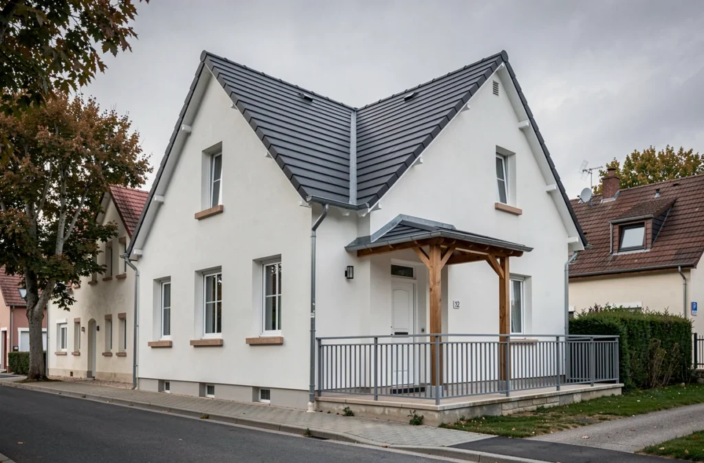 Maison individuelle construite par Maisons Partout en Corrèze avec porche couvert et tuiles anthracite
