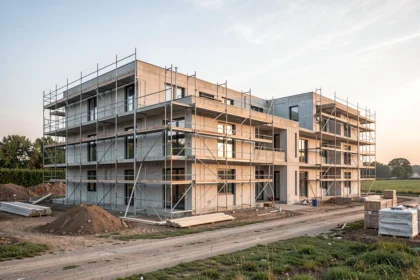 Immeuble à appartements en construction dans la campagne belge